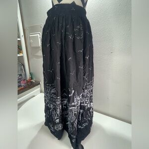 Vintage Stonebridge Panel Print Lg Maxi Skirt Black White Whimsigoth Boho Rayon